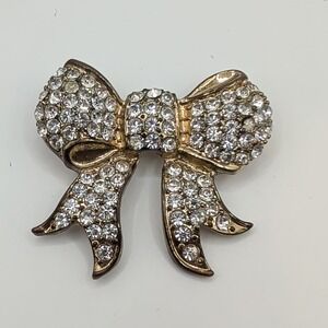 Vintage Pot Metal Rhinestone Bow Pendant Gold Tone Multi Loop Necklace Connector